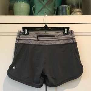Lululemon Coal Gray Groovy Run Shorts, size 4